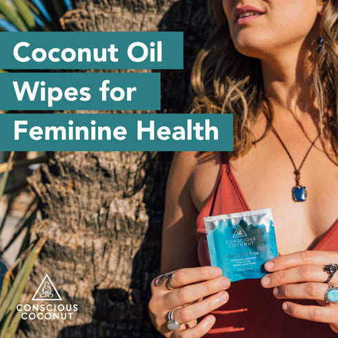 Organic Coconut Oil Intimate Wipes Sensitive Skin Feminine Wipes, Biodegradable, Individually Wrapped, Moisturizing