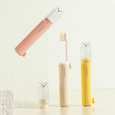 Set,Portable Set,with Brush,1 Foldable Travel Toothbrush Mini Travel Toothbrush Potable Cover Soft Toothpaste Dispenser