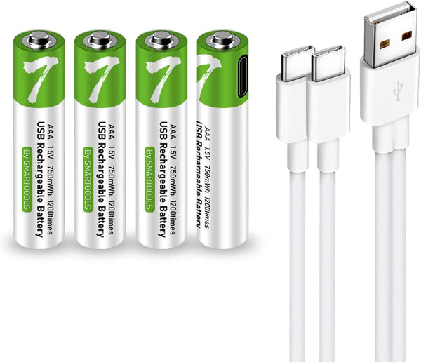 4 Pack AAA Rechargeable Batteries, Lithium-ion 750mWh, 1.5V with USB Type C Port Charger