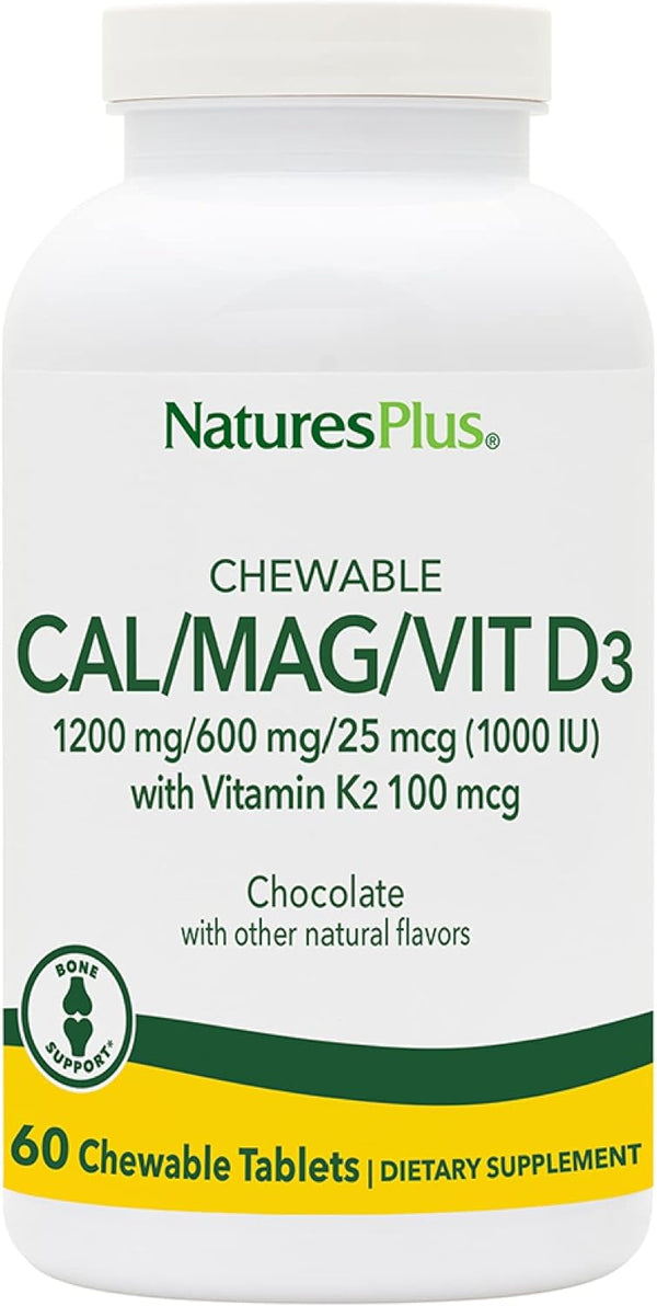 NaturesPlus Cal/Mag/VIT D3 with Vitamin K2, 60 Chewable Tablets, Chocolate Flavor