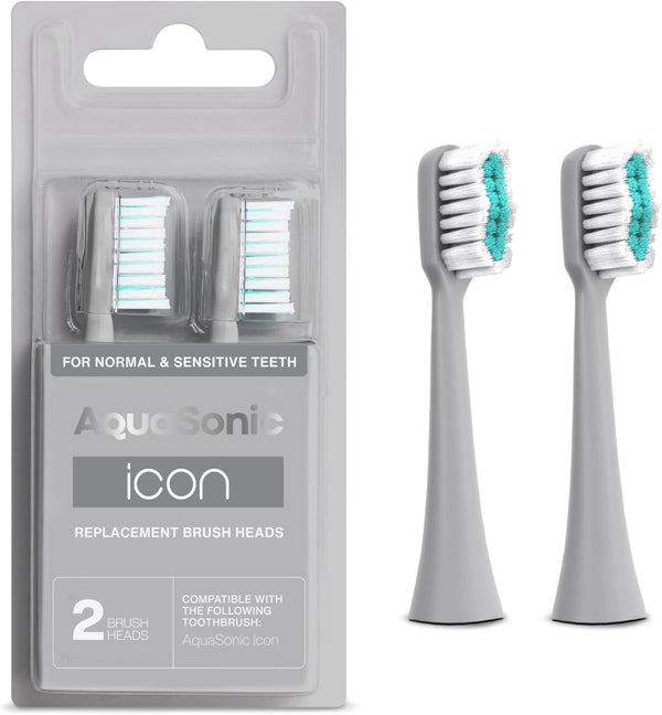 AquaSonic Icon Replacement Brush Heads | 2 Brush Heads | Compatible with AquaSonic Icon Toothbrush | for Normal &
