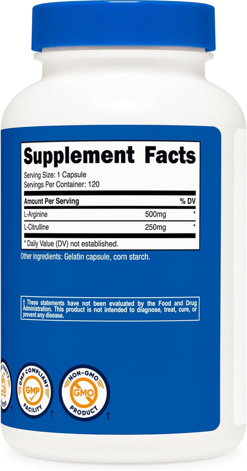 Nutricost L-Arginine L-Citrulline Complex 750mg, 120 Capsules - Non-GMO