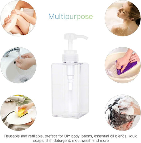 Pump Bottle 15oz/450ml, Refillable Plastic Empty Lotion Soap Dispenser for Bathroom Shampoo and Body Wash, Clear 2 Pack