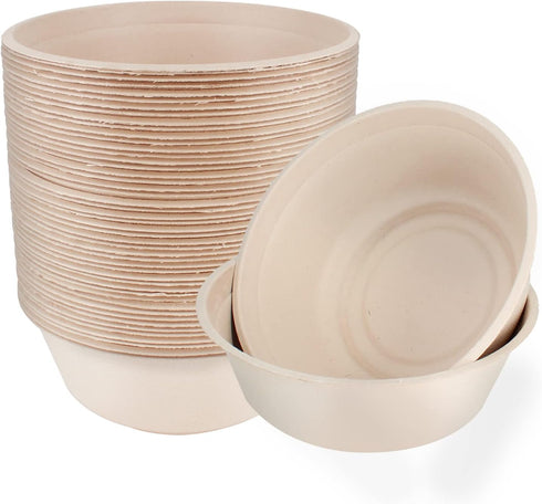 50 Pack 32oz Disposable Paper Bowls, Large Compostable Bowls Made of Sugarcane for Salad and Dessert
