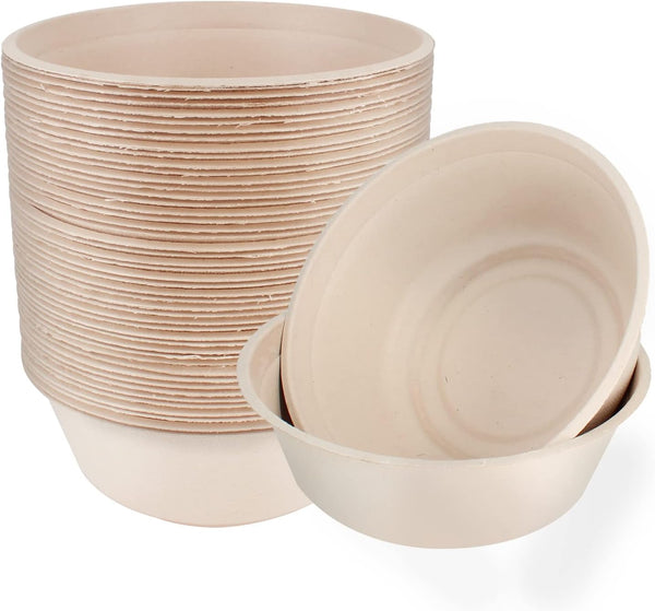 50 Pack 32oz Disposable Paper Bowls, Large Compostable Bowls Made of Sugarcane for Salad and Dessert