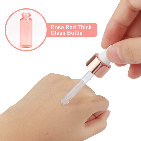 Wresty 15 Pcs Pink Glass Dropper Bottles, Mini Essential Oil Vials with Glass Eye Dropper, 5ml (1/6oz) Cosmetic