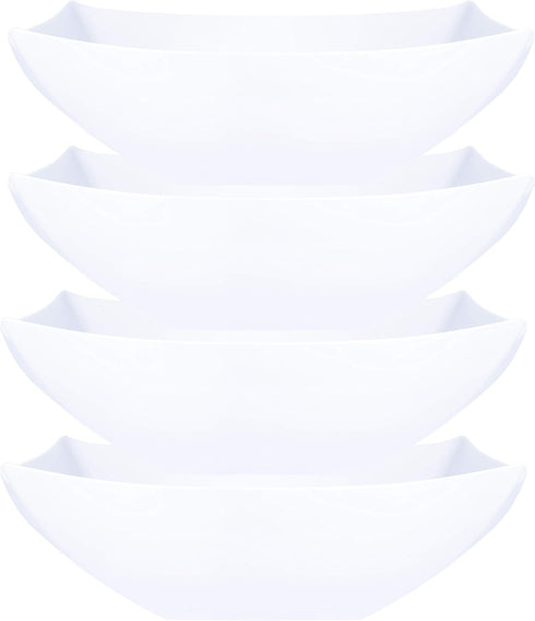 PLASTICPRO 128 Ounce Square Disposable Serving Bowls, Extra Large Plastic Elegant White Pack of 4 for Party Snack