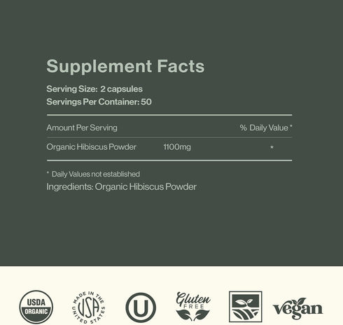 Complete Natural Products Organic Hibiscus Capsules, 100 Count, 550mg, Antioxidant & Herbal