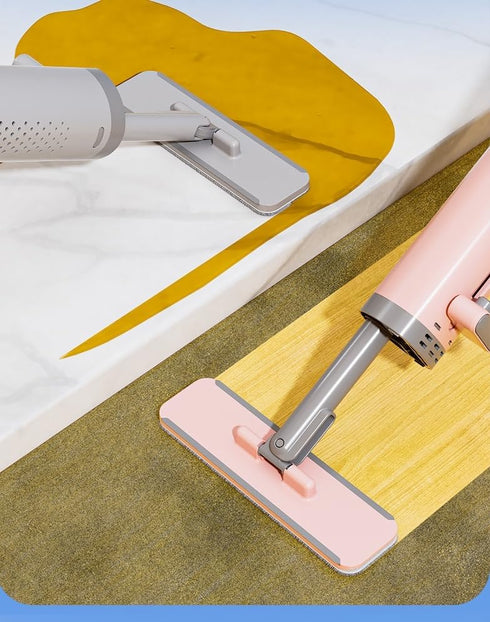 Mini Mop for Small Spaces, Portable Self-Squeeze Mop with Crevice Brush, Silicone Squeegee & 2 Reusable Pads