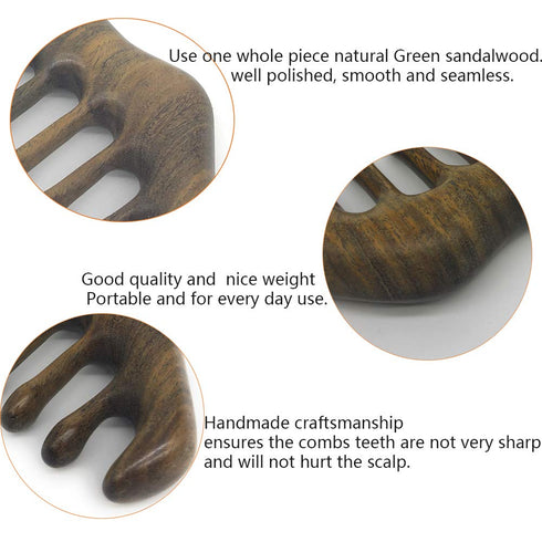 Natural Wood Wide Tooth Hair Comb, Green Sandalwood Hair Pick for Men and Women with Free Storage Pouch