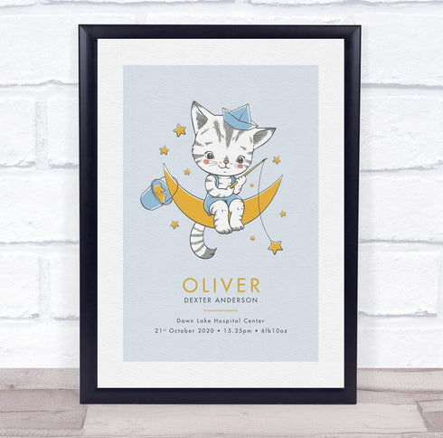 The Card Zoo New Baby Birth Details New-Born Christening Nursery Cat Moon Keepsake Gift Print