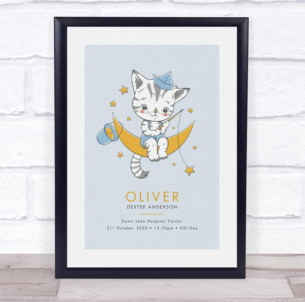 The Card Zoo New Baby Birth Details New-Born Christening Nursery Cat Moon Keepsake Gift Print