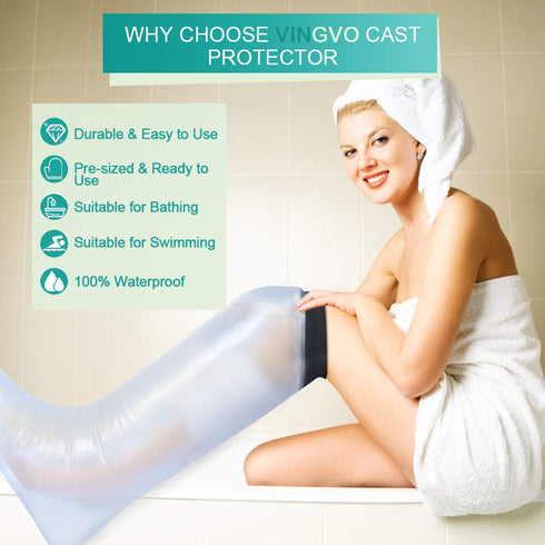 Leg Cast Cover for Shower and Bath, Waterproof Cast Protector for Adult Leg, Reusable Sealed Watertight Bag
