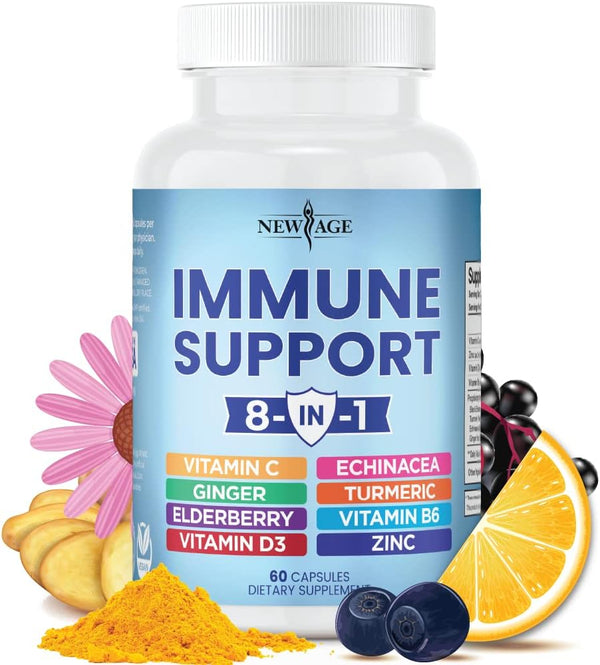 8 in 1 Immune Support Booster Supplement with Echinacea, Vitamin C and Zinc 50mg, Vitamin D 5000 IU, Turmeric Curcumin