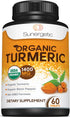 USDA Certified Organic Turmeric Supplement, 1,400mg Turmeric per Serving, Organic Black Pepper, 60 Count