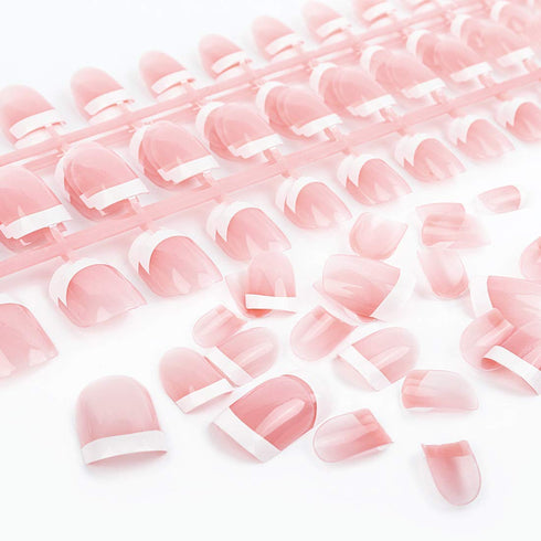 Yokilly Natural French Acrylic False Nails Kit, 12 Different Size Short Press on Nails, Pink White Tips, 120 Pcs