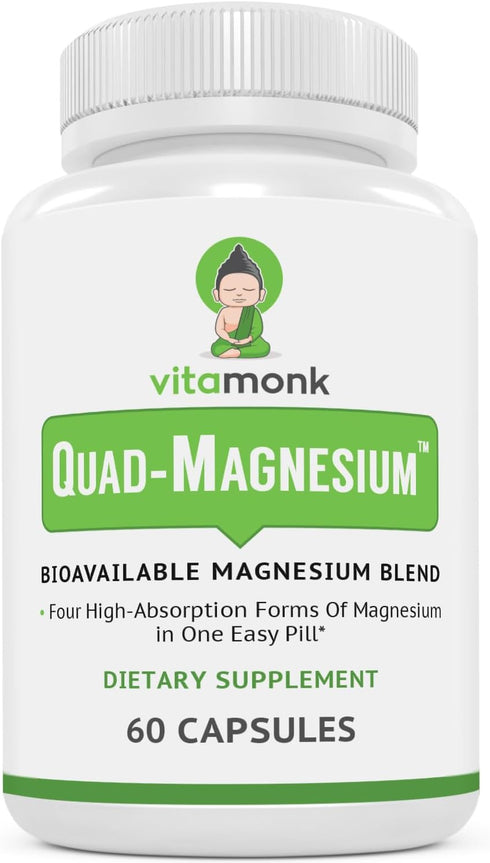 Vitamonk Quad Magnesium Blend with Orotate, Glycinate, Taurate, and Di-Magnesium Malate for Sleep and Mood