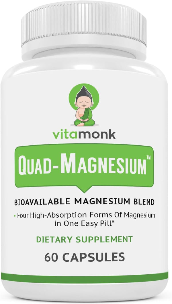 Vitamonk Quad Magnesium Blend with Orotate, Glycinate, Taurate, and Di-Magnesium Malate for Sleep and Mood