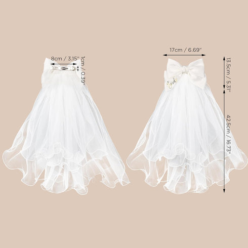 SWEETV Bridal Hair Bow Veil: White Bow Clip Pearl Accessories for Bachelorette Party and Bridal Shower Gift