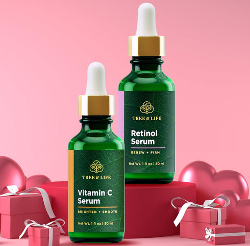 Tree of Life Beauty Facial Skin Care Set, Brightening & Firming, Vitamin C Serum + Retinol Serum, 2 Count