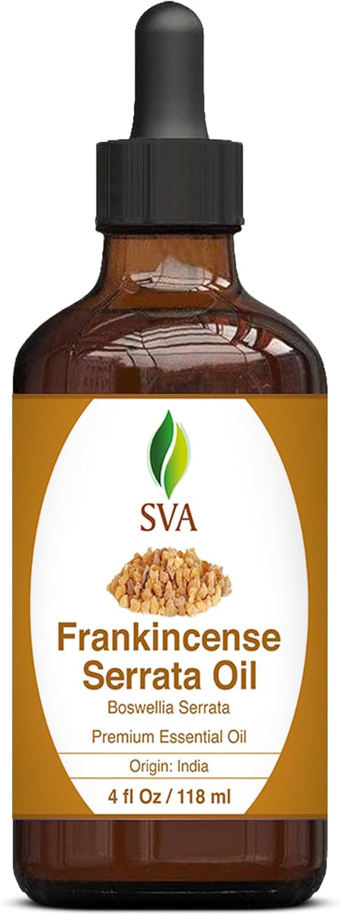 SVA Frankincense Essential Oil, 4 Fl Oz, 100% Natural Boswellia Serrata Oil for Diffuser, Hair Care, Skin Care