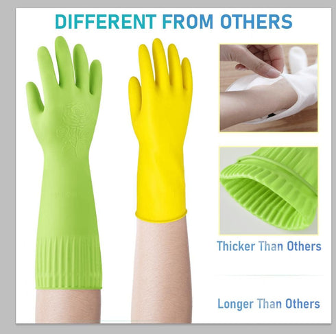 Rubber-Gloves Dishwashing Gloves for Cleaning, 2 Pairs Long Household Cleaning Gloves for Washing Dishes