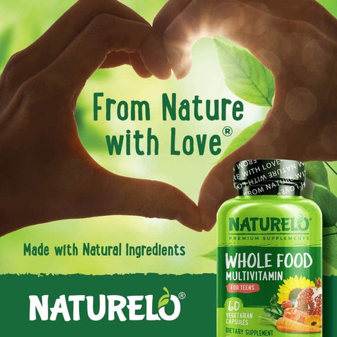NATURELO Teen Multivitamin - Whole Food Multivitamin with Minerals for Active Kids, Non-GMO, Vegan & Vegetarian, 60