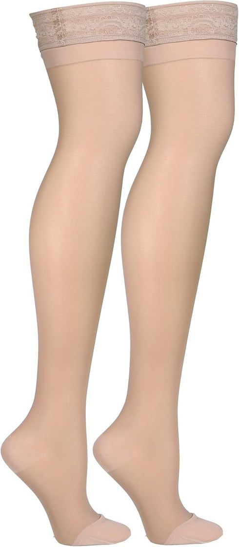 Truform Women's Thigh High Compression Stockings, 15-20 mmHg, 20 Denier, Large, Nude