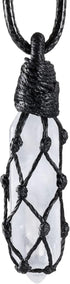Pack 2 SUNYIK of Black Obsidian & Rock Quartz Pendant Necklace for Couple, Black and White Wire Wrapped Crystal Stone