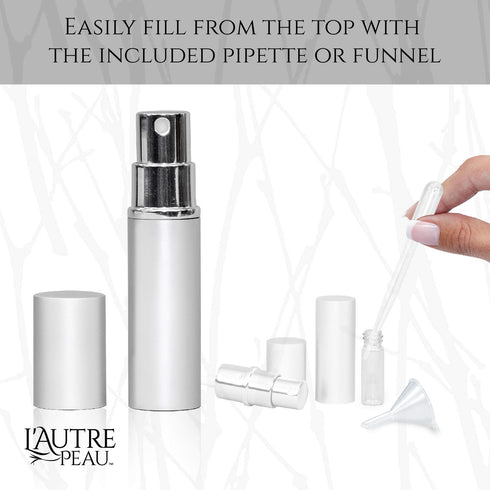 L'AUTRE PEAU Refillable Perfume & Cologne Fine Mist Atomizers, Portable Travel Size - 4 Pc Pack of 5ml (Silver)