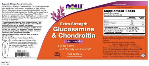 NOW Supplements, Glucosamine & Chondroitin Extra Strength, Sulfate Forms, 120 Tablets