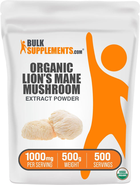 BulkSupplements.com Organic Lion's Mane Mushroom Extract Powder, 1000mg per Serving, 500g (Pack of 1)