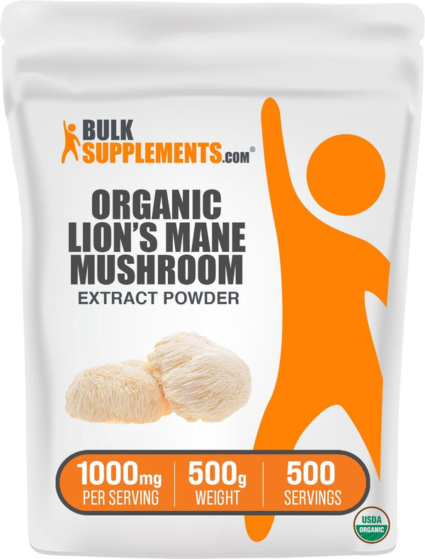 BulkSupplements.com Organic Lion's Mane Mushroom Extract Powder, 1000mg per Serving, 500g (Pack of 1)
