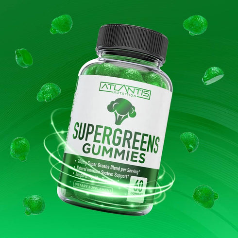 Supergreens Gummies, Daily Green Superfoods Supplement with Spinach, Broccoli, Moringa, 60 Gummies