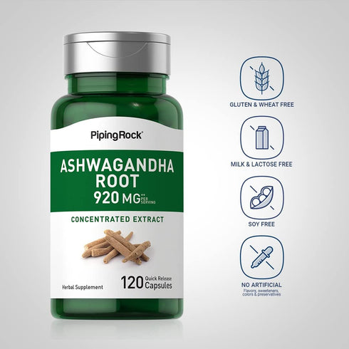 Piping Rock Ashwagandha Supplement 920 mg 120 Capsules | Root Extract | Non-GMO, Gluten Free