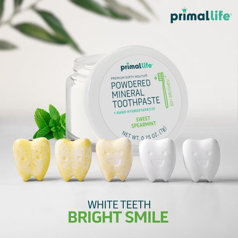 Primal Life Organics Dirty Mouth Toothpowder, 0.25 oz, Organic Vegan, Sweet Spearmint, 200+ Brushings