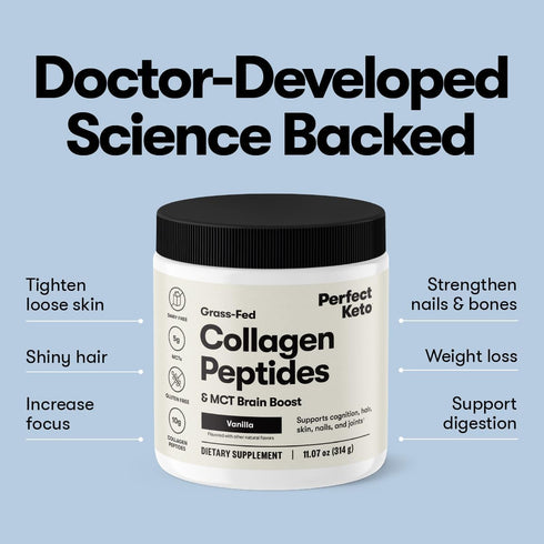 Perfect Keto Collagen Peptides Protein Powder with MCT Oil, Hydrolyzed Collagen, Gluten Free, Low Carb, Chocolate Flavor