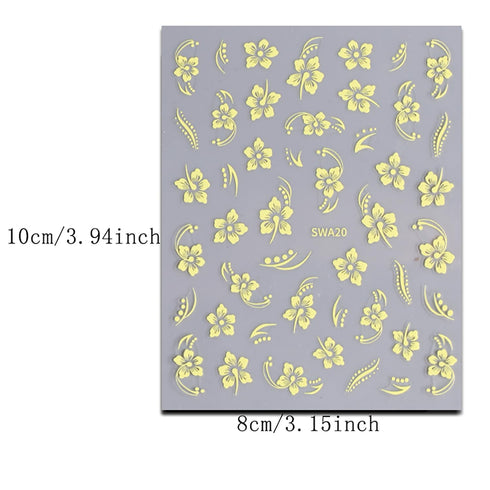 4Pcs Flower Nail Stickers for Nail Art, 3D Self-Adhesive Hibiscus Decals in White Pink Yellow for Women DIY Manicure