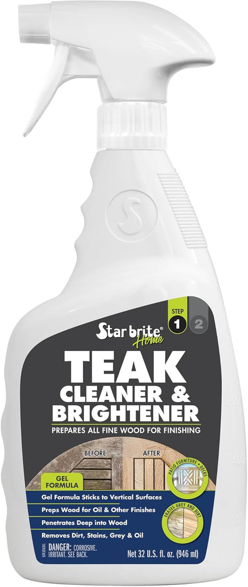 STAR BRITE Teak Cleaner & Brightener Gel Spray, 32 OZ, Vertical Surface Stick Formula