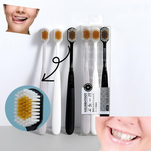Japanese Soft-bristled Manual Toothbrush Set, Wide-Headed Floss Toothbrush for Adult Care (3 Sets)