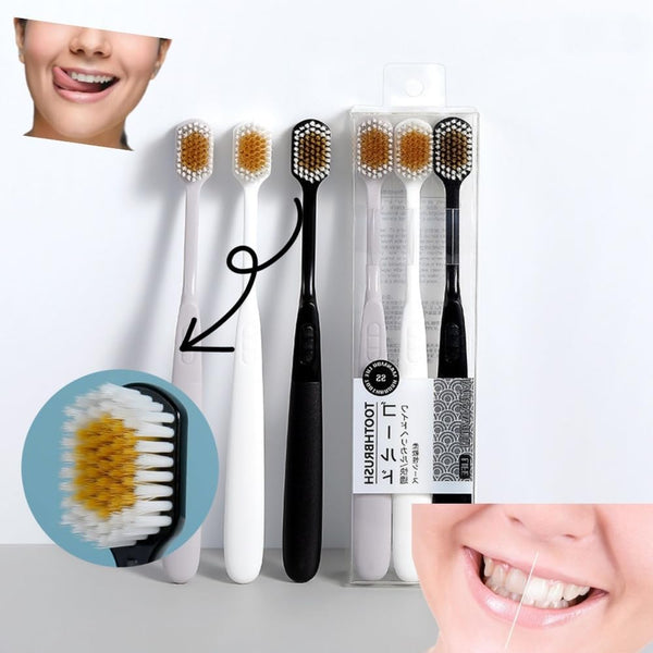 Japanese Soft-bristled Manual Toothbrush Set, Wide-Headed Floss Toothbrush for Adult Care (3 Sets)