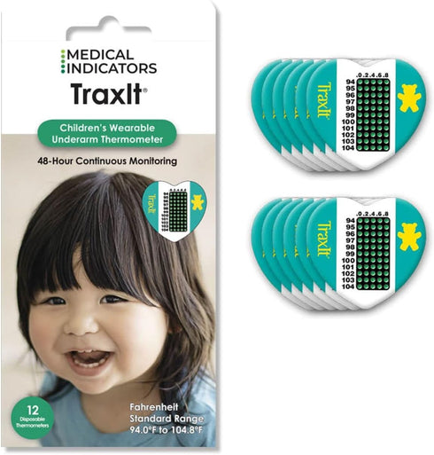 12 Pack - Fahrenheit Children’s Axillary Thermometer, Continuous Read, Single-Use Pediatric Thermometer