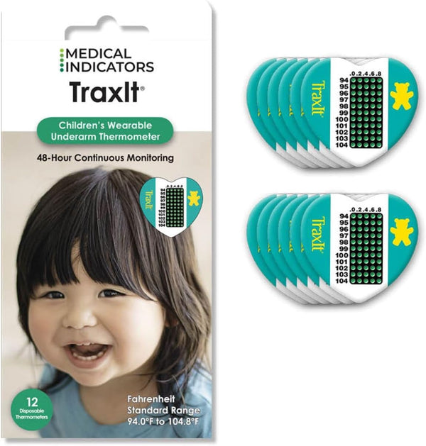 12 Pack - Fahrenheit Children’s Axillary Thermometer, Continuous Read, Single-Use Pediatric Thermometer