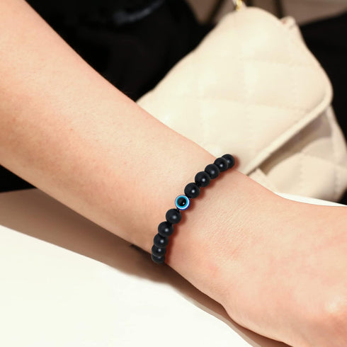 Triple Protection Bracelet for Luck and Prosperity, Hematite Black Obsidian Tiger Eye Stone, Adjustable Elastic for Men