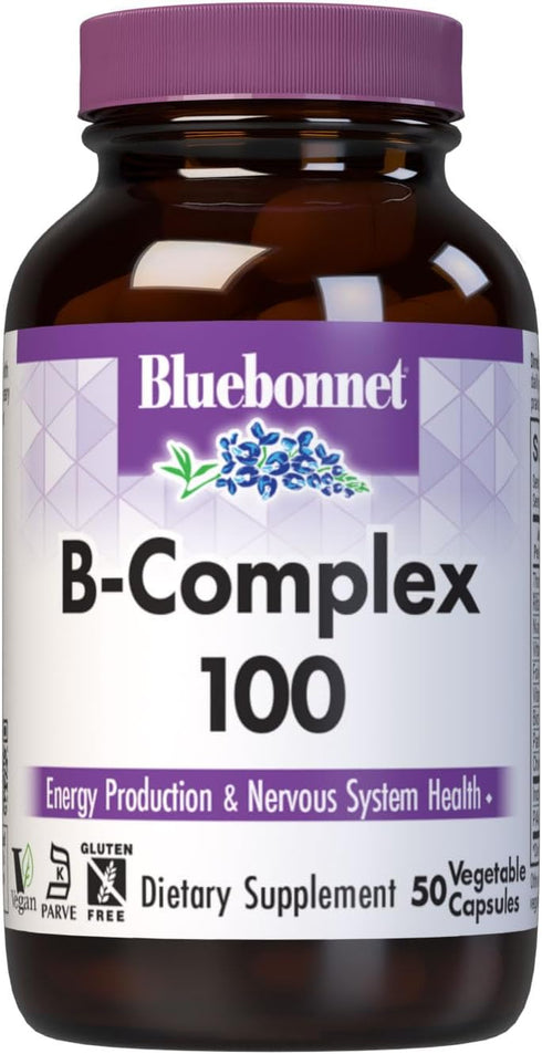 Bluebonnet Nutrition B Complex 100 Vegetable Capsules, Complete Full Spectrum, Vegan, Gluten Free, Kosher