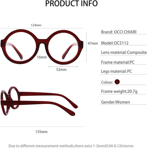 OCCI CHIARI Stylish Reading Glasses for Women - Reader 0 100 150 200 250 (Red, 2.0)