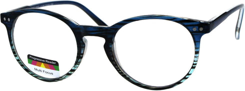 Round Thin Plastic Keyhole Horn Rim Tri-focal Progressive Reader Eyeglasses