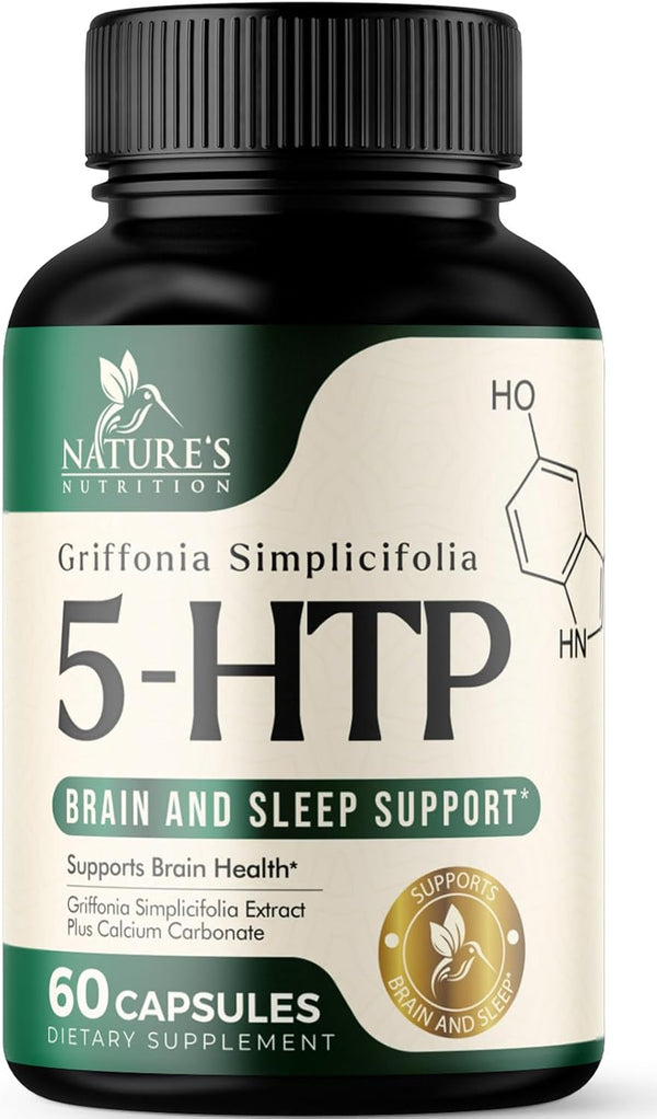 5 HTP Supplement 60 Count, 200 mg 5HTP Plus Calcium for Brain Mood and Sleep Support, Vegetarian & Non-GMO
