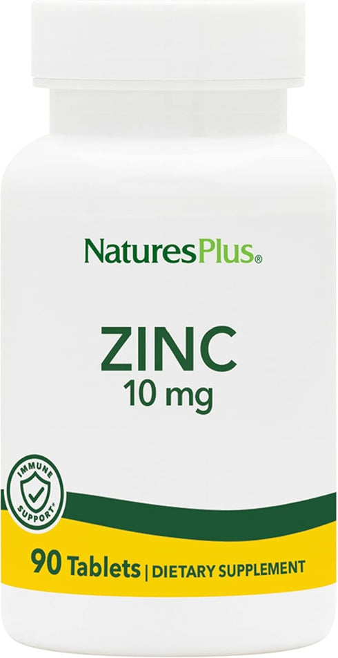 NaturesPlus Zinc Tablets, 10 mg, 90 Vegetarian Supplements, Immune System Supplement for Cellular Growth & Repair