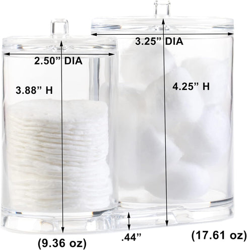 Huji Acrylic Cosmetic Organizer for Q-Tip & Cotton Ball Holder with Lids - 9.36oz & 17.61oz Jars